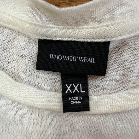 WHO What Wear T shirt Winter White 100% linen crew neck shirt sleeve tee SZ XXL - Picture 3 of 7